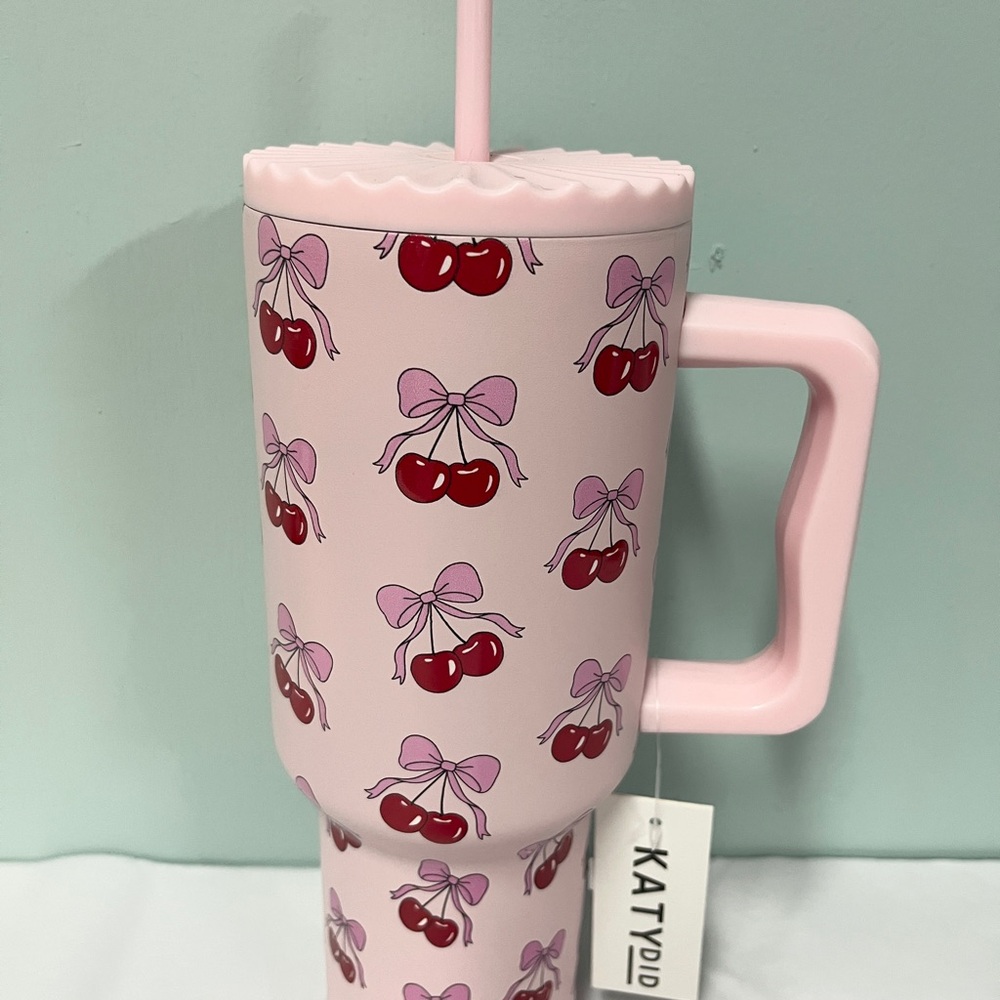 KATYDID Pink Cherry and Bows Tumbler